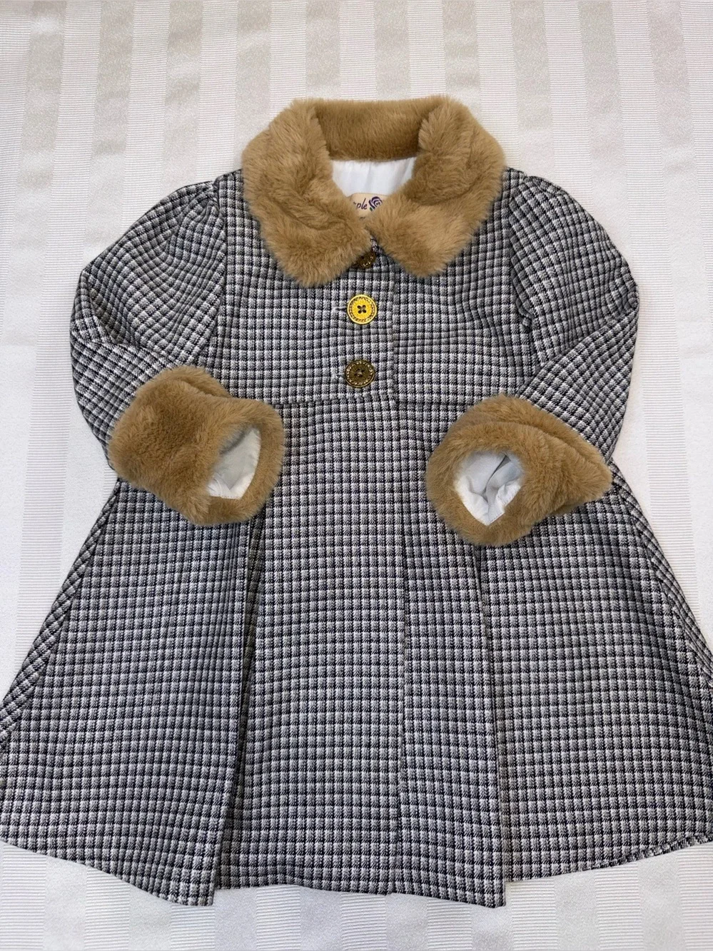 Purple Rose Toddler Girls 18M Houndstooth Coat Faux Fur Trim Dress Winter Jacket